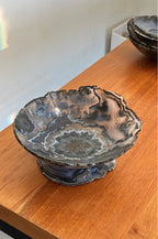 Fruteira Luxo de Ágata Natural com Pedestal Dourado